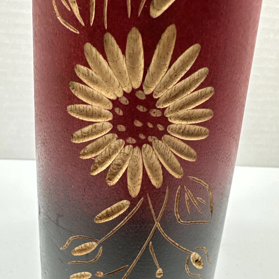 Jarrón tallado y grabado a mano diseño de flores de mango con insertos de cuerda 12" Foto 3 de 4