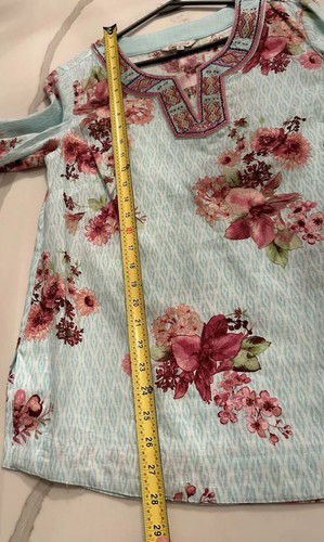 John Mark bestickte Tunika Top klein hellblau Blumen Leinen Perlen neu mit Etikett $ 139 - Bild 10 von 18