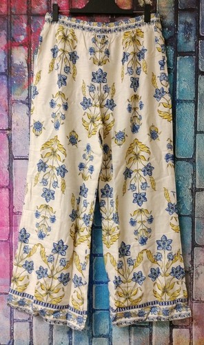 Pantalone donna Draper James lino floreale gamba larga taglia US L - Foto 2 di 7