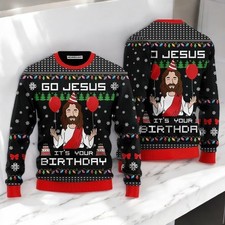 Birthday Jesus Ugly Christmas Sweater, Funny Christian Nativity Xmas Top