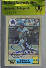 BAS 1987 Topps Danny Tartabull #476 Beckett Auth Sticker Auto 3c7