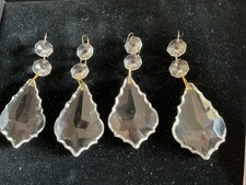 4 Clear Glass Crystal 4.5” Pendalogue French Prism Chandelier Lamp Part Pendant