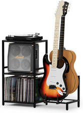 End Table with Guitar Stand,Record Player Stand,Vinyl Records Storage,2-Tier Gui