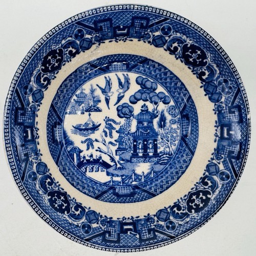 Antique 1911 Buffalo Blue Willow Pottery Dish 5” Set Of 9 ~ *Read Description* - Picture 7 of 11