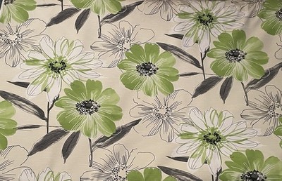 G P & J Baker White Cotton Green&Black Floral Fabric 143cm X 1 M
