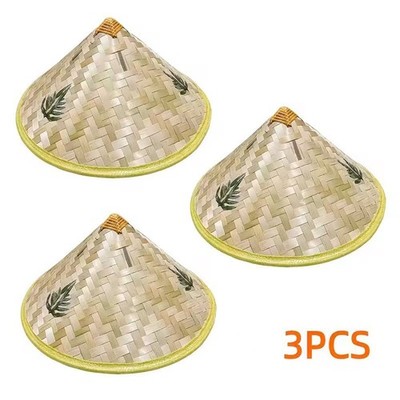 3Pcs Asian Chinese Vietnamese Bamboo Straw Sun Rice Garden Fishing Hat
