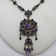 SUPERB ANTIQUE AUSTRO HUNGARIAN SILVER ENAMEL AMETHYST PEARL PENDANT NECKLACE