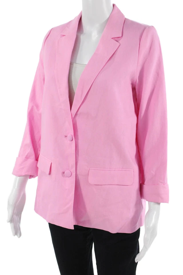 Blazer Cami NYC Mujer Owen Lino Manga Larga Rosa Caramelo Talla Pequeña Foto 3 de 4