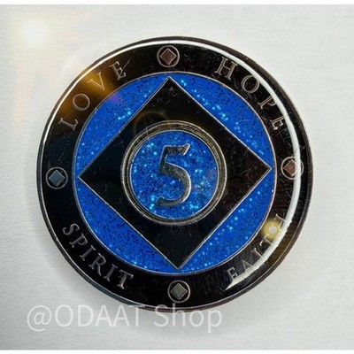5 Jahre Narcotics Anonymous Medaillon schwarz & blau versilbert NA Nüchternheit Münze