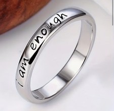 Stainless Steel Engraved Band Ring 'I am enough' Inspirational Reminder Size 8