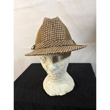 Stetson Fedora Hat Mens 7 1/8 Brown Suede Tweed Houndstooth Vintage