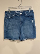 Seven7 Denim Shorts Women's Size 6 Blue Cotton Distressed Mid-Rise Medium Wash