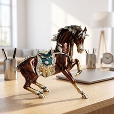 Pferdefigur emailliert Pferdeskulptur ornamentiert f&uuml;r Wohnzimmer  Schreibtisch