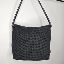 the SAK Black Crochet Woven Shoulder Bag
