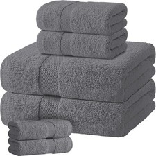 6-Piece 100 Cotton Bath Towel Set 650GSM Absorbent Gray