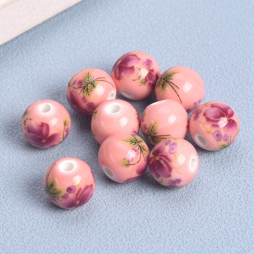 10pcs Flower Painting 12mm Round Ceramic Porcelain Loose Beads Jewelry Making - Picture 4 of 6