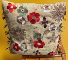 Pier 1 Pillow Floral Boho Embroiderd Bead Ribbon Fring 16"x16" NEW VTG FREE SHIP — photo 7
