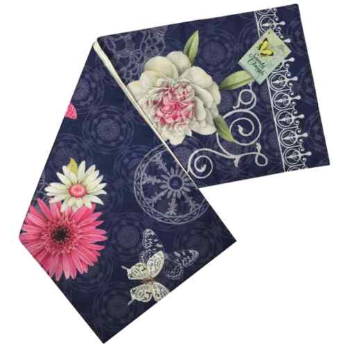 Indigo Spring Peonies Table Runner Boho Floral Butterfly Sandy Clough 72" NEW - Picture 4 of 5