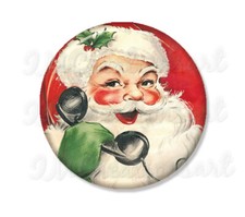 Retro Santa Claus Calling Christmas Handpressed Mirror, Magnet or Pin 2.25"