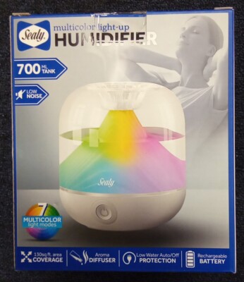 Sealy Humidifier  Multi-Color Light-Up Projector, Low Noise, Aroma Diffuser, NEW
