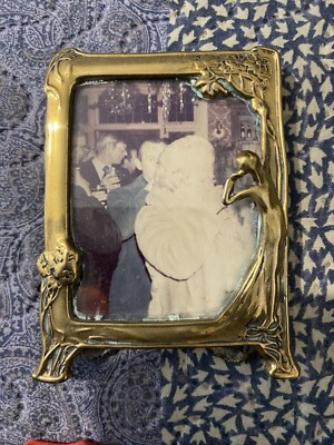 Vintage massiver Messing Bilderrahmen Jugendstil Dame drapiert über Bild 7-5,5cm