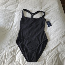 NWT Lauren Ralph Lauren Sport One Piece Racer Back Swimsuit Sz. 14 Black NEW