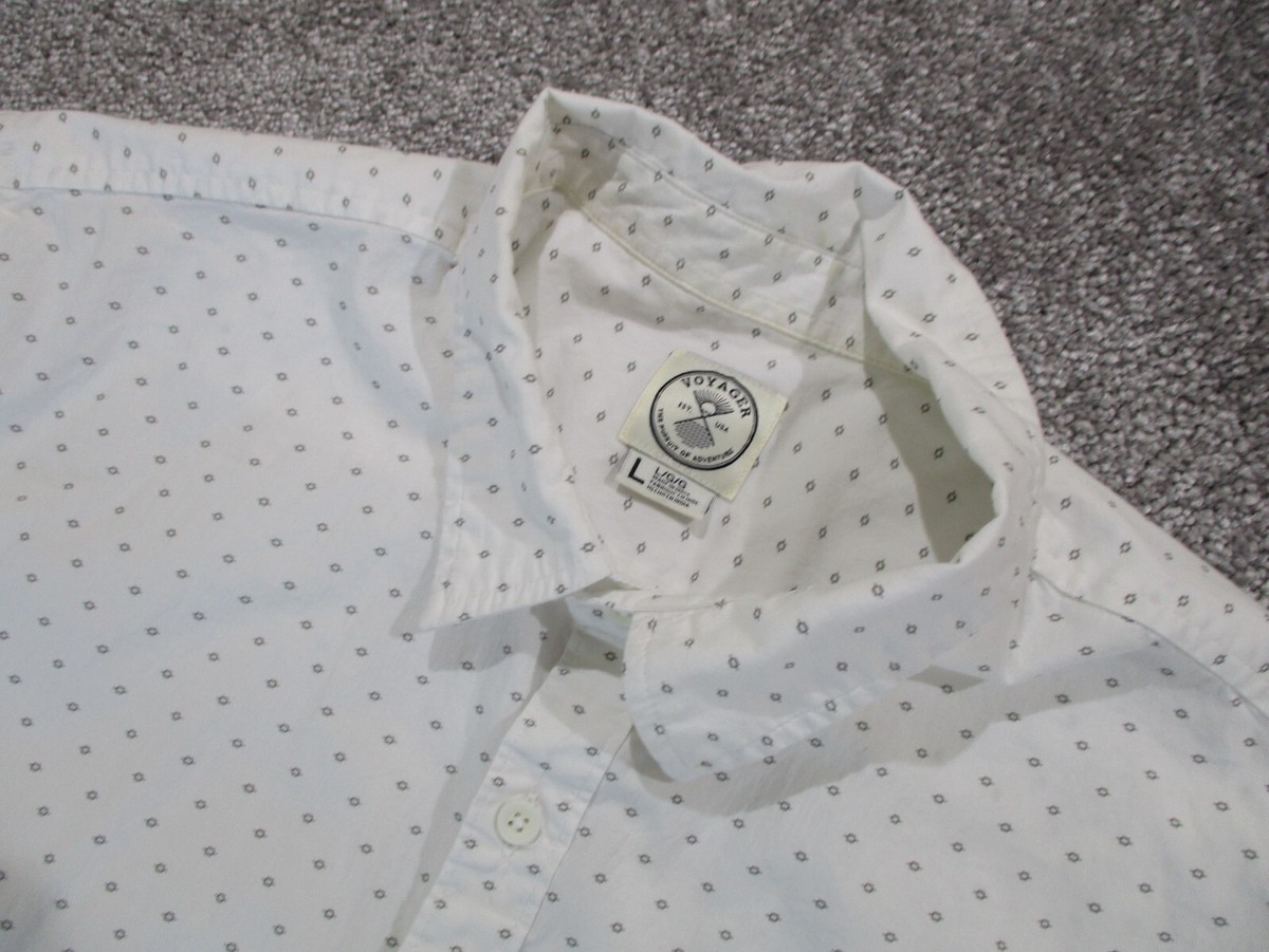 Voyager Shirt Mens Large L White Detailed Beach Casual Adventure 