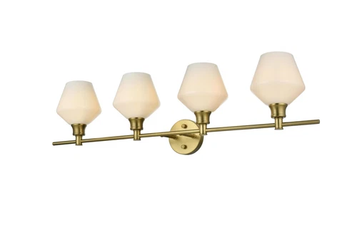Living District Gene 4 Light Satin Gold And Frosted White Glass Wall Sconce - Picture 3 of 8