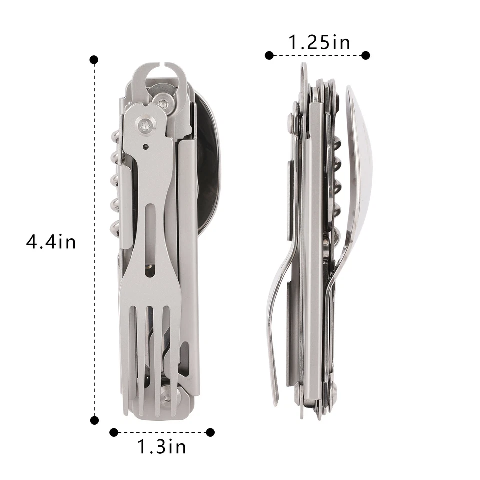 5-in-1 Portable Camping Utensil Detachable Stainless Steel Folding Flatware Set - Image 2 of 4
