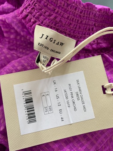 Jigsaw Silk Linen Gauze Lilac (Pink Orchid) Midi Dress UK 16. BNWT £320 rrp - Picture 4 of 5