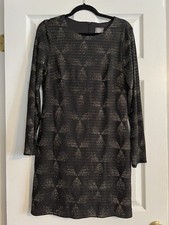 VINCE CAMUTO BLACK W/GOLD SPARKLING DESIGN LONG SLEEVE DRESS SIZE 12