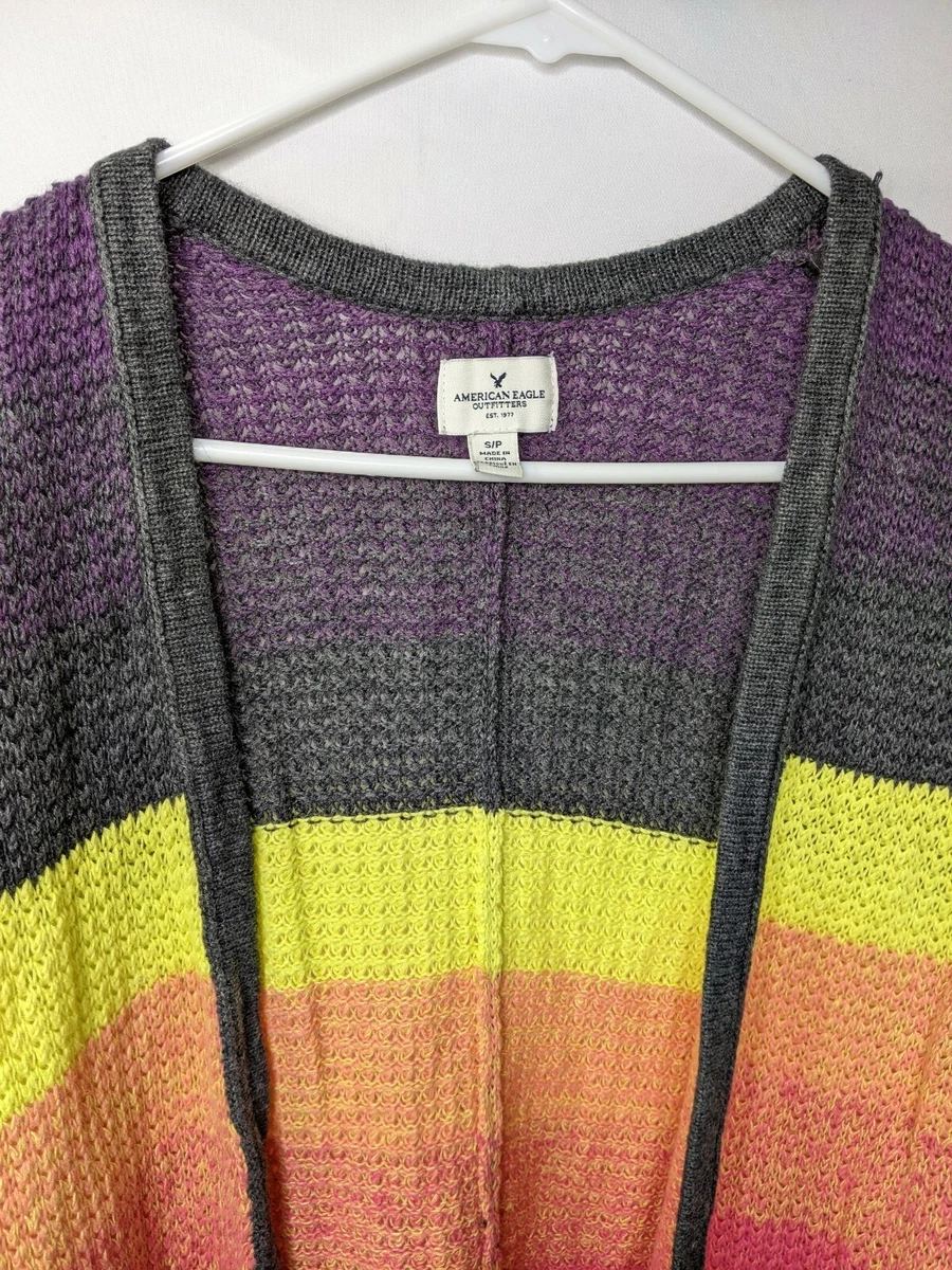 American Eagle Sweater Small Women Wrap Rainbow Stripe Multi 3 4