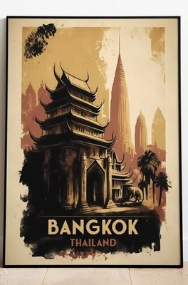 Bangkok Travel Poster | Thailand | Vintage Wall Art |