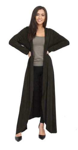 Womens *BOYFRIEND* Long Sleeve *MAXI CARDIGAN* Open Floaty Long Cardigan 8-26 - Picture 2 of 9