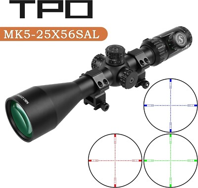 MK5-25X56SAL Rifle Scope 30mm Tube R/G/B Tri-illuminated Reticle Side Parallax