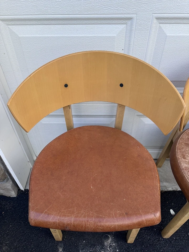 Sillas Ikea vintage (juego 3) de Niels Gammelgaard 1990 madera maciza cuero Italia Foto 2 de 4
