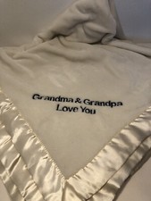 40x40 baby blanket embroidered with Grandma and Grandpa love you EUC Gift