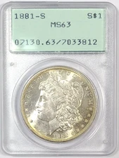 1881-S Morgan Silver Dollar $1 PCGS MS63 Old Green Holder