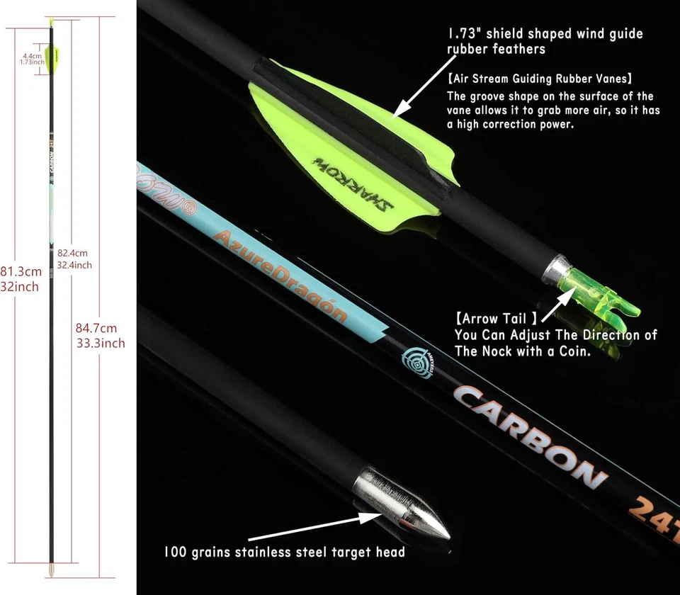 32" Pure Carbon Arrows 24T SP300-1000 ID4.2mm Recurve Bow Shooting Hunting 003" - Image 2 of 4