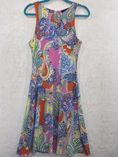 Ralph Lauren Paisley Floral Dress Sleeveless Colorful Sun Flare Stretch Women M