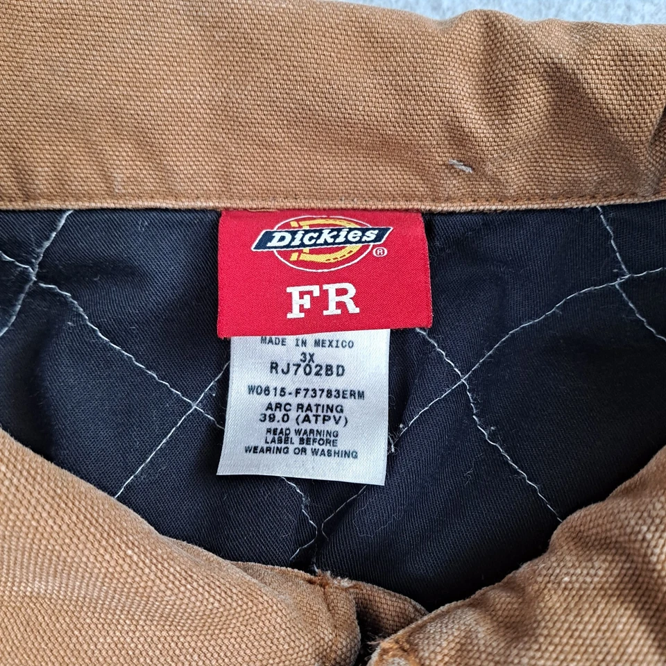 Dickies FR Coat Men 3XL Tan ATPV Rating 39 Insulated Jacket Work Canvas READ - Image 3 of 4