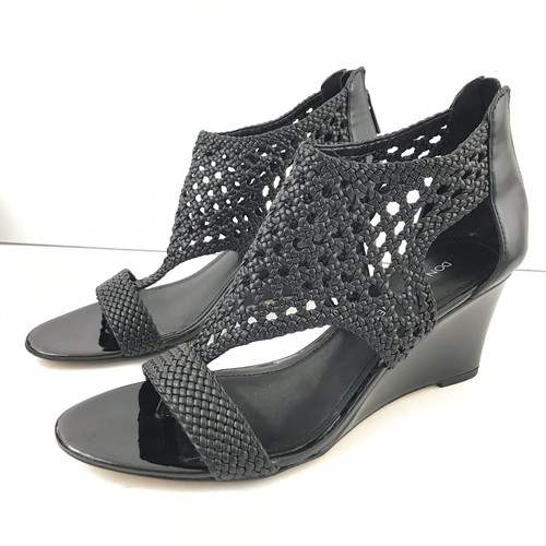 Jolie Sandal Wedge Black Woven Leather 