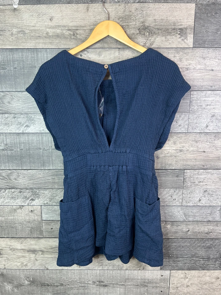 Free People Womens Romper Playsuit XS Navy Blue Pull Me In Boho Casual Pockets - Image 2 of 4