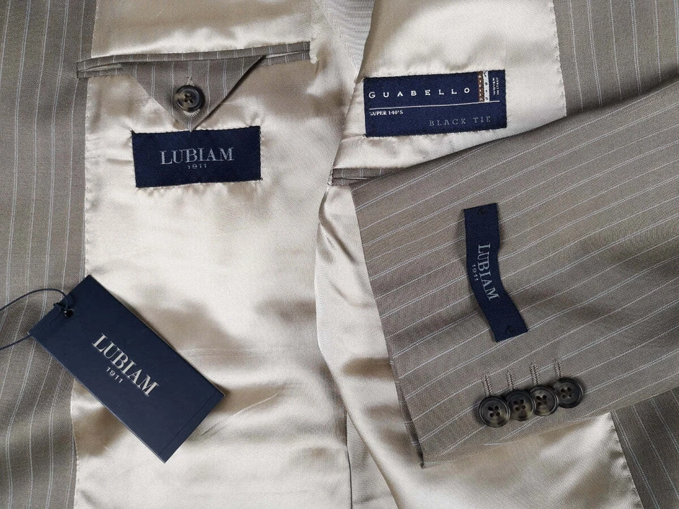 Traje Luigi Bianchi 40R Marrón Cacao Claro Rayas 3 Botones 140s Woo Foto 4 de 4