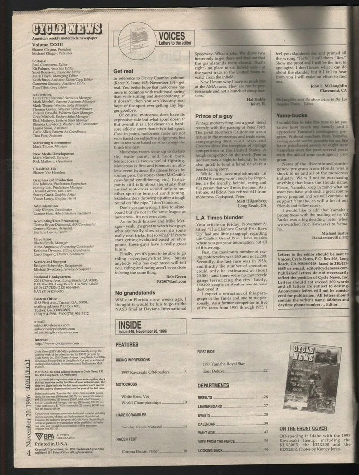 1996 November 20 Cycle News - Vintage Motorcycle Newspaper Foto 2 de 2