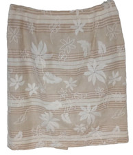 Talbots Pencil Straight Skirt Petite 4 Linen Floral Embroidered Beige COASTAL