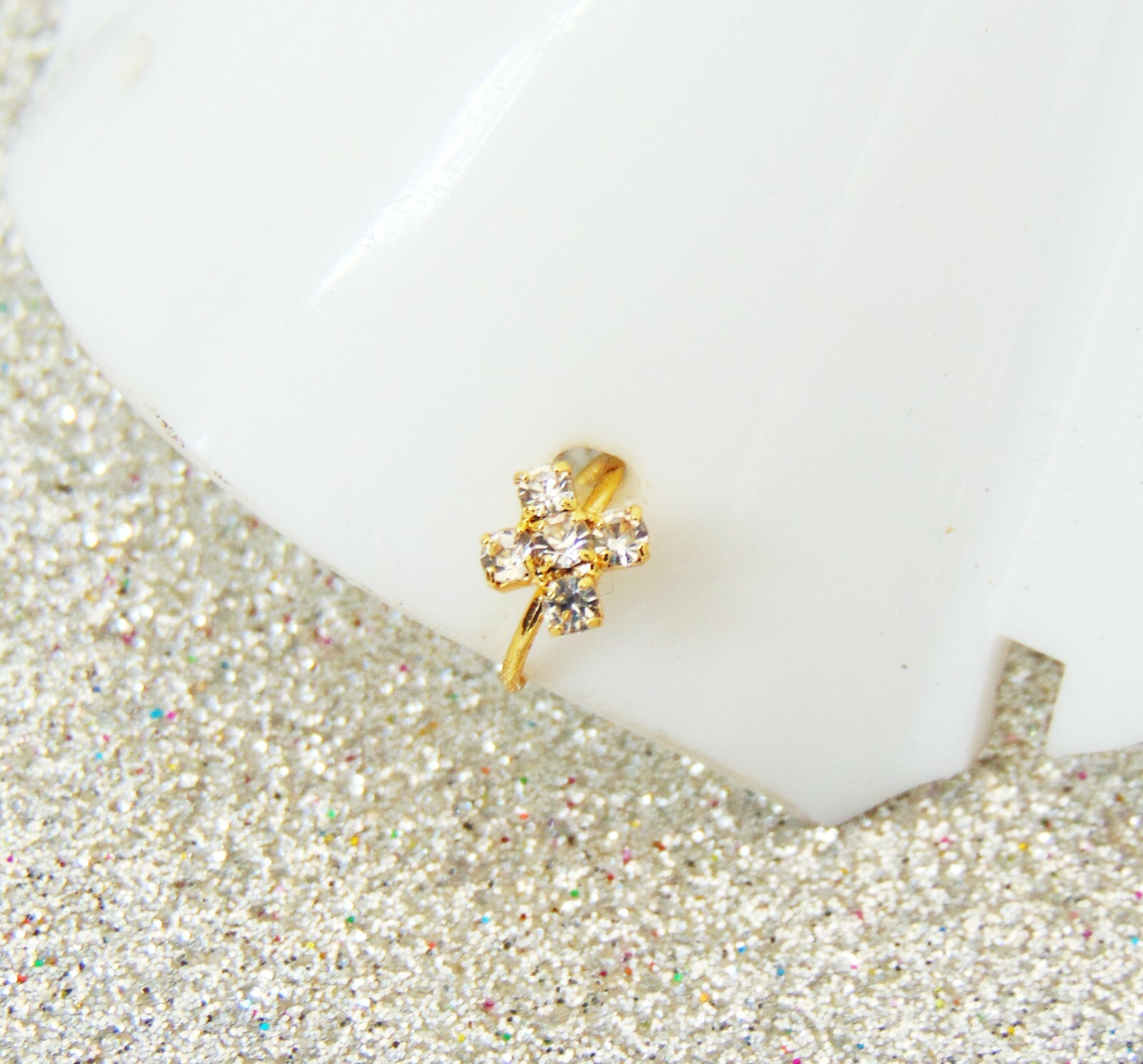 SALE...Nose Ring Indian Designer Gold Plated Stud Nose Pin Mother's Gift Jewelry - Picture 2 of 9