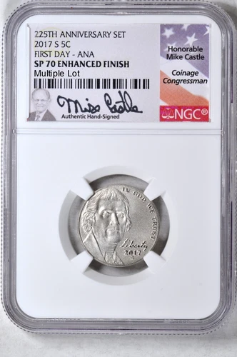 2017-S 5C First Day Jefferson Nickel Mike Castle NGC SP70 Enhanced Finish K14582