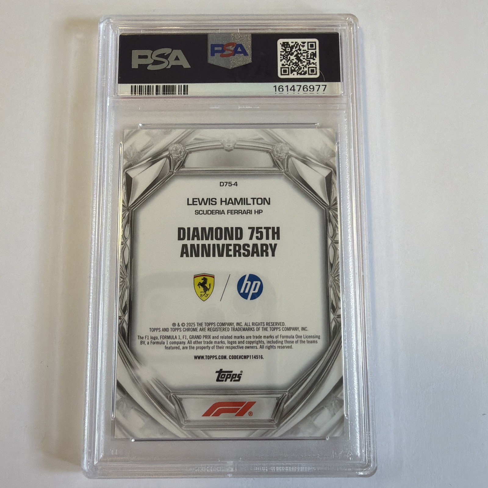 2025 Topps Chrome F1 Diamond 75th Anniv. Lewis Hamilton, PSA GM MT 10 view 2
