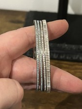 Collection 4 Multicolored Swarovski Pave Rhodium Plated Bangle Bracelet Medium